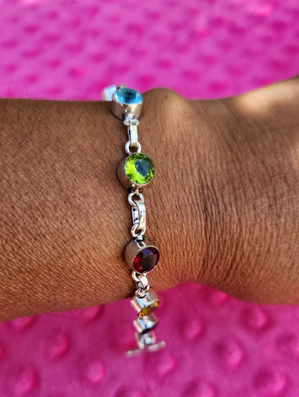 Rainbow Gemstones Bracelet  7" Long EUC - Picture 2 of 6